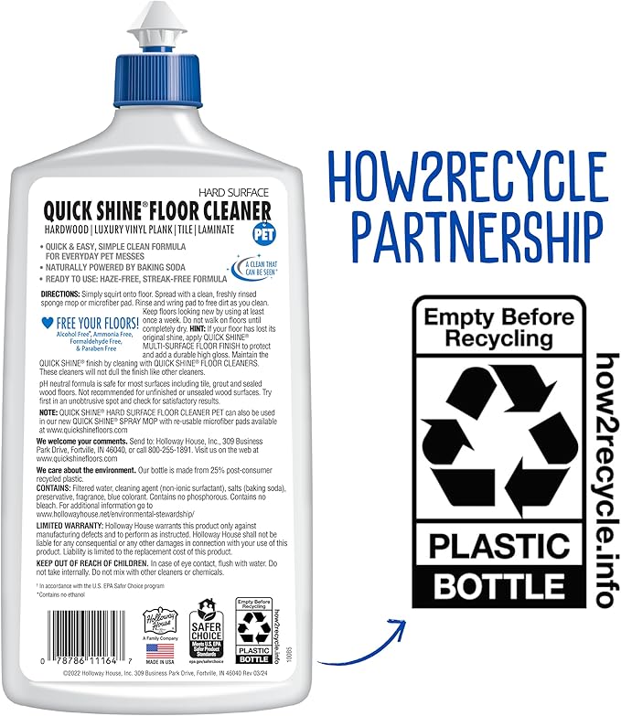 Quick Shine Plant Based Pet Floor Cleaner 27 oz, 2Pk | Ready to Use, Removes Dirt, Streak Free, No Rinse | Hardwood, Laminate, Luxury Vinyl Plank LVT, & Tile | Safer for Kids, Pets & Our Environment