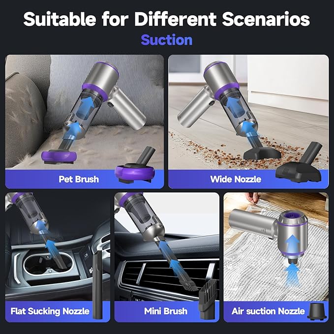 Car Vacuum Portable Cordless, 22000PA High Power handheld Vacuum Cleaner with Brushless Motor,11 in 1 Mini Hand Held Vacuum Cordless Rechargeable Air Duster/Blower/Pump for Car, Home, Pet, Office