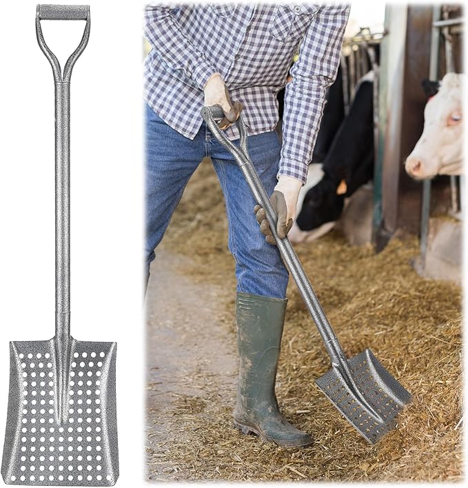 Durable Shovel for Sand Sifter, Chicken Poop Scooper Designed for Farm Sand Stall Poop Cleaning, Ideal Gardening Sliver Root Slayer Shovel- Square Shover for Beach