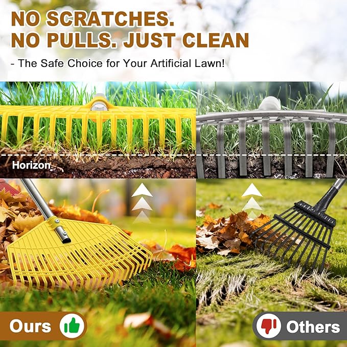 Leaf Rake - 17" Wide Nylon Plastic Head,65" Adjustable Handle,Heavy Duty for Leaves,Grass,Pine Needle,Mulch, Small Debris,Lawn-Friendly Tines,Lightweight for Women,Seniors & Kids