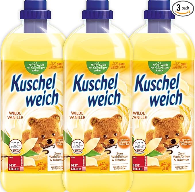 Fabric Softener Wild Vanilla - With Vanilla from Sustainable Cultivation - 3x1L (101.44 oz) - 114 Wash Loads - Made in Germany