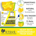 13 Gallon Biodegradable Trash Bags with Drawstrings, 75 Count Plant Based, Code Q Tall Kitchen Compost Bags 50 Liter Bin - Green Garbage Liners - 1.3 mil Thick Heavy Duty and Eco Friendly Trash Bags