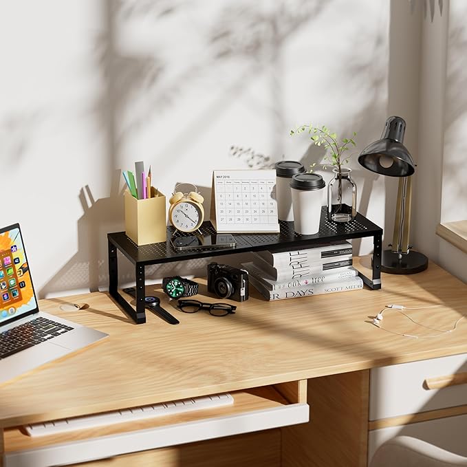 Expandable Spice Rack & Kitchen Cabinet Organizer - Stackable, Adjustable Shelves for Cabinets, Countertops, Cupboards & Pantries(1 Pack/Medium/Black)