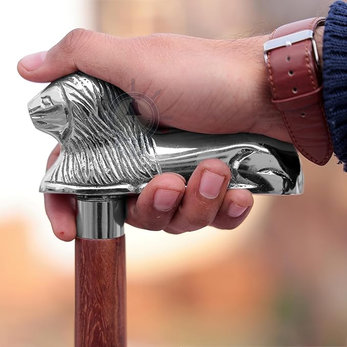 Deluxe Walking Sticks | Rosewood Crafted Cane with Solid Brass Chrome Decorative Bars | Nagina International