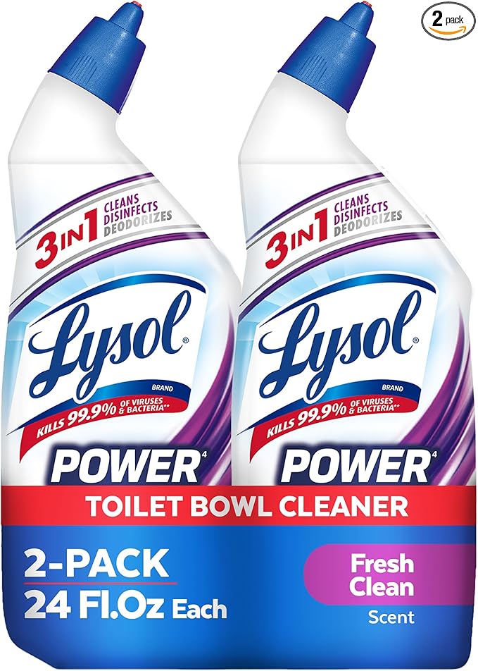 Lysol Power + Odor Fighting Toilet Bowl Cleaner Gel, For Cleaning and Disinfecting, Stain Removal, Fresh Clean Scent, 24oz (Pack of 2)