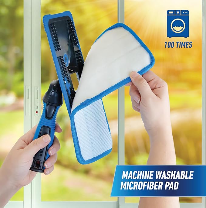Unger Professional ProClean Indoor Window Cleaning Kit with 2’ Pole, Washing Tool with Swivel Head for Tight Corners and Edges, Streak-Free Results on Glass and Mirrors, Reusable Microfiber Pads