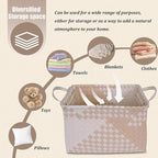 BROWNLILY Handwoven Clothes Basket Laundry Hampers Large Wicker Storage Baskets for Shelves Blankets Closet Storage Bins Car Bedroom Bathroom Organizers and Storage (Pack of 4, Khaki & Ivory White)