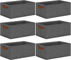 GhvyenntteS Small Fabric Storage Bins 6 Pack, 11.8" x 7.87" x 5.11" Storage Basket with Leather Handles, Closet Storage Bins for Shelves, Storage Baskets for Shelves, DVD Storage (Grey)
