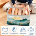 Abstract Mountains Collapsible Storage Box,Golden Sun Organizer Bin with Handles for Room Decoration,Bins Book Basket Box 17x11.5x10Inch