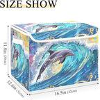 senya Large Storage Bins with Linen Collapsible Foldable Storage Cubes Fabric Closet Organizer Containers box with Flip-Top Lid for Home Bedroom Office 16.7 x 12.6 x 11.8in (Dolphin)