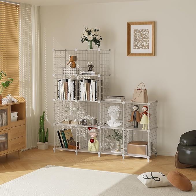 AWTATOS 12 Cube Storage Wire Closet Organizers DIY Stackable Storage Shelves Bookcase Cabinet for Home Office, White