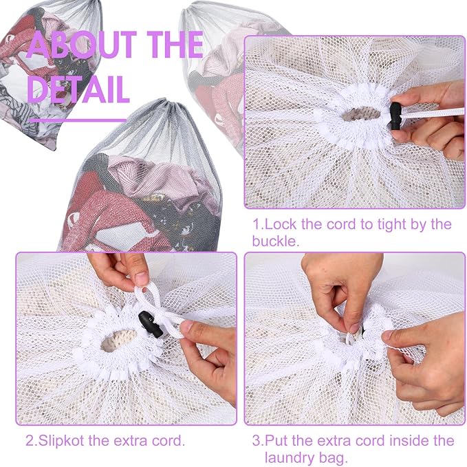 Berlune 30 Pack 24 x 36 Inches Large Mesh Bags for Laundry, Wash bags, Sturdy Mesh Material Closed with Drawstring, Factory, University, Dormitory, Travel and Apartment Dweller (White, Gray)