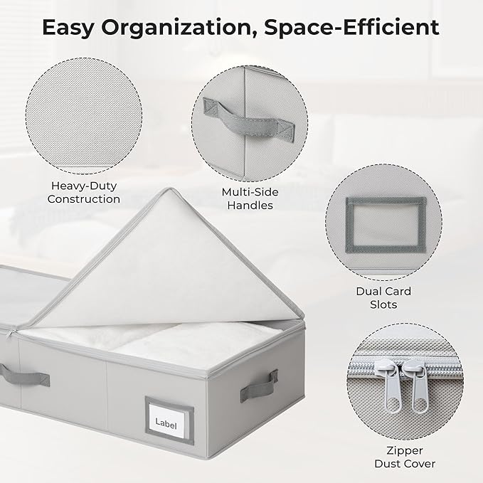 GRANNY SAYS 2 Pack Large Under Bed Storage, Underbed Organizer with Zipper Lid for Bedroom, Grey Clothing Storage Bins for Blankets, Clothes, Shoes