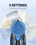 Steam Iron for Clothes, 1750W Clothes Iron Rapid Heating, Non-Stick Ceramic Soleplate, 3-Way Auto-Off, 15.21oz Water Tank, Self-Cleaning, Anti-Drip, Anti-calc Ironing Clothes for Home, Blue