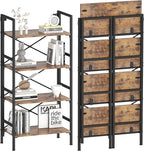 Folding Bookshelf,4 Tier Bookcase Foldable Shelf with X-Bracket Design, Adjustable Feet, Space Saving Storage for Living Room, Office, Rustic Brown
