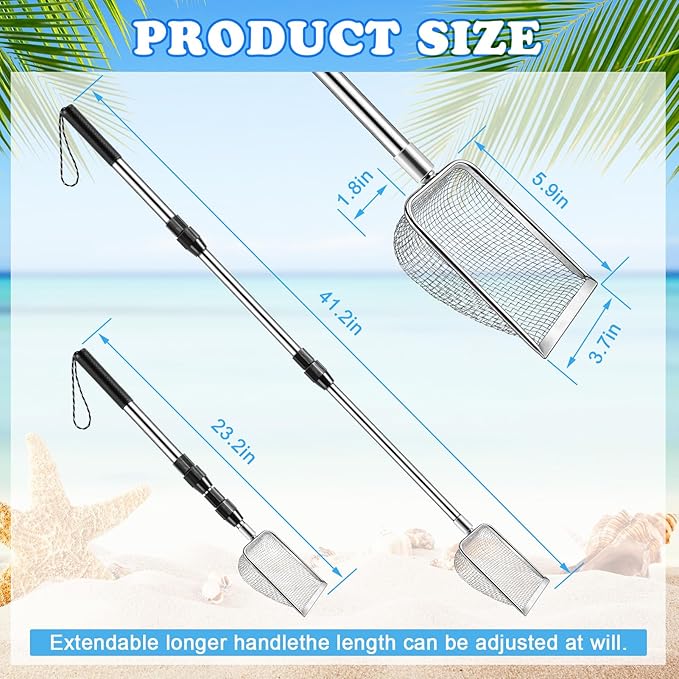 POILKMNI New Upgraded 2 Pcs Shark Tooth Sifter with Seashell Bags, Beach Sand Sifter, Sand Scoop Shell Scooper for Beach Scoop Shovel Sifter Tool for Picking Up Shells, Shark Tooth Sifter Dipper