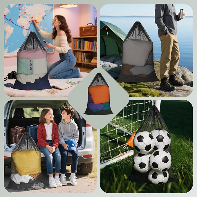 Large Mesh Laundry Bag for Travel: 2 Pack 23 x 34 Inches Heavy Duty Hamper Liner Bags - Washable Laundry Drawstring Bag for College, Dorm, Family and Apartment Dwellers, Black