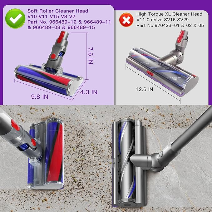 Lemige V8 V11 Soft Roller Cleaner Head for Dyson V10 V11 V15 V8 V7 Cordless Vacuum Cleaners, Quick Release Vacuum Head Replacement Attachments Parts Accessories for Dyson, Gentle on Hard Floors