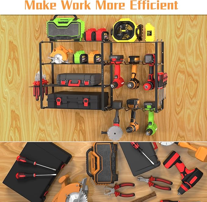 Power Tool Organizer Wall Mount, Heavy Duty Cordless Tool Storage Drill Rack, 5 Layers Garage Organization Tool Shelf with Tool Holder, Birthday Christmas Gift for Men Husband Dad Father