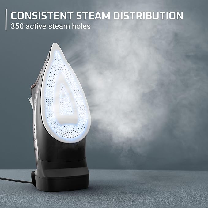 Rowenta Access Stainless Steel Soleplate Steam Iron with Retractable Cord, Powerful Steam Diffusion, Auto-off and Anti-Drip, 1725 Watts, Black Clothes Iron, DW2459