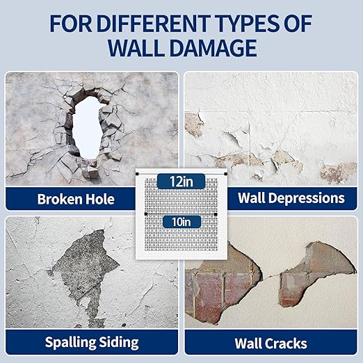 Drywall Repair Kit, Upgraded Size, 4pcs (10 x 10in) Large Hole Patch Kit, Self-Adhesive Fiberglass and Aluminum Sheet Metal Patch