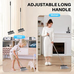 JOYMOOP Black Broom and Dustpan Set, Upright Angle Design with Built-in Comb Teeth for Home, Office, Hardwood Floors, Pet Hair