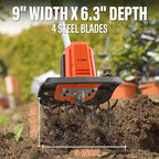MAXLANDER 20V Cordless Tiller Cultivator, 9-Inch Electric Garden Tiller with 48 Steel Tines, 360RPM Battery Powered Rototiller for Gardening, 4.0Ah Battery and Charger Included