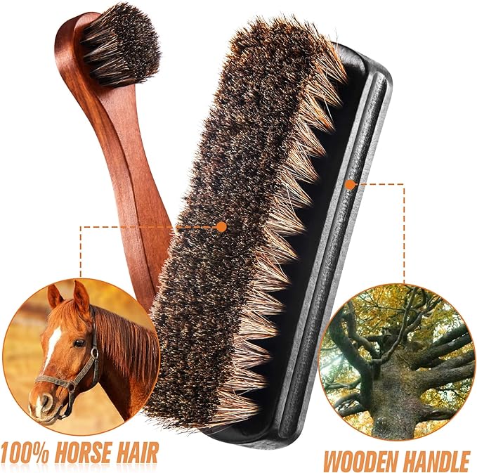 4 Pcs Horsehair Shine Shoes Brush Kit Polish Dauber Applicators Cleaning Leather Shoes Boots Care Brushes Suede Cleaner Brush with Microfiber Shoe Gloves(4 Pcs Style D)