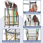 WALMANN Garden Tool Organizer with Wheels for Garage, Rakes/Shovels/Yard Tools Storage Stand for Garden, Shed, Indoor/Outdoor Long-Handled Tools Rolling Cart