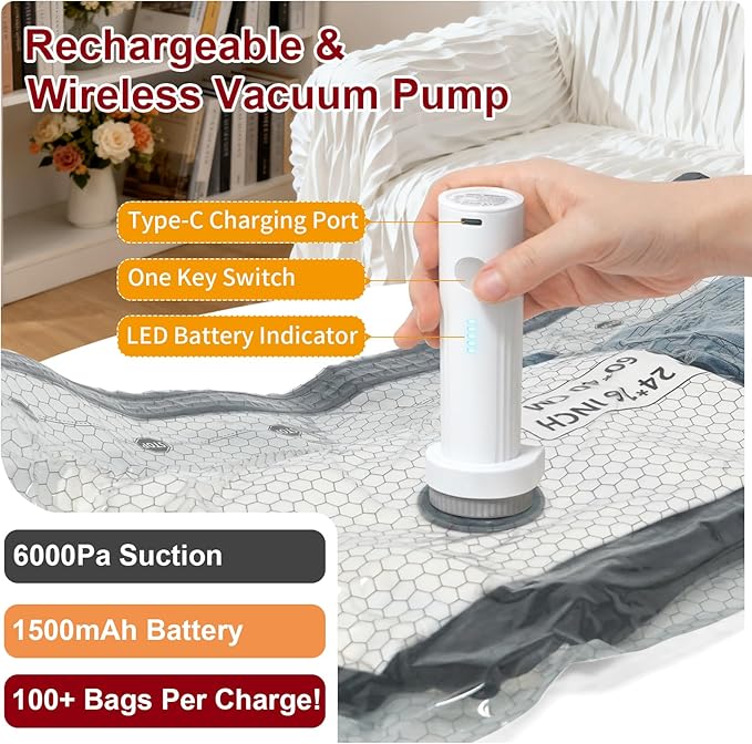 Rechargeable Wireless Pump Travel Storage Bags Set for Travel & Home, 9 Pack (9L) Portable Space Saver Bags for Clothing Suitcase Backpack, Vacuum Compression Packing Seal for Clothes, Home Storage