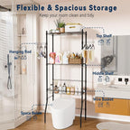 Laundry Room Storage Shelf, 3 Tier Metal Over Washer and Dryer Shelves, Adjustable Washing Machine Shelf with Basket & Hanger Rods, Bathroom Space Saver Shelf, 29.5" L x 17.7" W x 71.2" H, Black