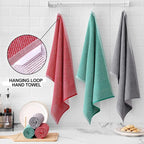 Homaxy Premium Kitchen Towels(18”x 28”, 6 Pack), Large Cotton Kitchen Hand Towels, Flat and Terry Dish Towels, 380 GSM Highly Absorbent Tea Towel Set with Hanging Loop, Grey/Red/Green