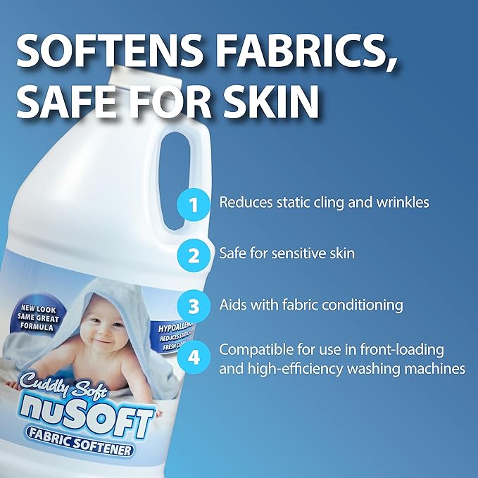 64 fl oz Ultra Concentrated Hypoallergenic Fabric Softener - Enhanced Softness & Freshness, Reduces Wrinkles & Static Cling, Safe on Colors & Delicates, Great for Delicate Skin (419690)