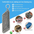 Herda Chain Mail Cast Iron Cleaner Scrubber,316 Chainmail Pan Scrubber Metal Cleaning Brush, Pad, Sponge Scraper to Clean Skillet,Dutch Oven, Wok,Grill Griddle,Chain Link Scrub Brush Pot Care Kit