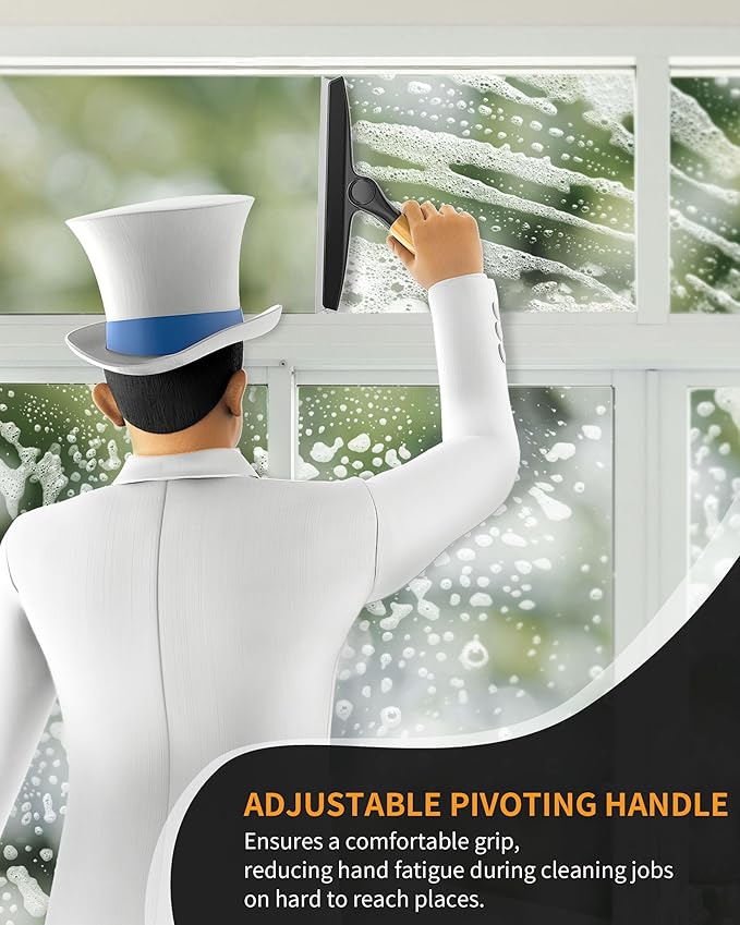 MR.SIGA All Purpose Silicone Squeegee for Shower Door, Mirror, Glass, Streak Free Shower Squeegee, Pivoting Bamboo Handle, Includes 1 Suction Hook, 10 inch Wide, Black, 1 Pack