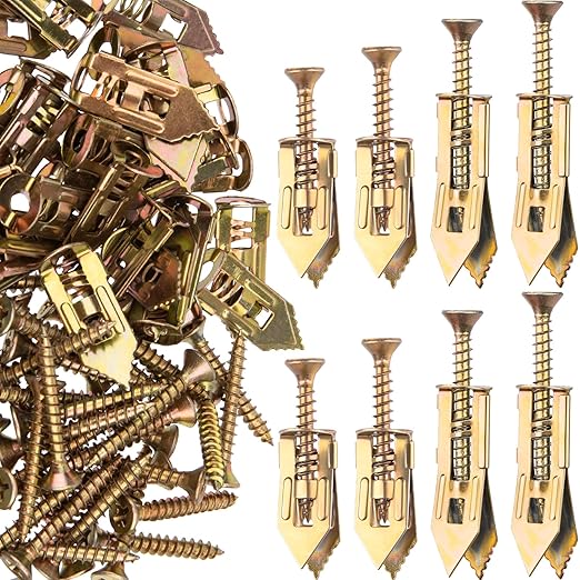 40 Sets Self-Drilling Drywall Anchors, Zinc Plated Steel Screws and Anchors Kit Heavy Duty, No Drill or Holes in Wall, for Garden Statues, Patio Furniture, TV, Shelf Straps, Cabinets - 4 Sizes