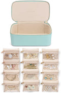 Vlando Jewelry Travel Case,Travel Jewelry Organizer with Clear Velvet Jewelry Bags 12Pcs Zipper Pouch for Women Girl Trendy Stuff Gift-Lake Blue