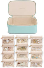 Vlando Jewelry Travel Case,Travel Jewelry Organizer with Clear Velvet Jewelry Bags 12Pcs Zipper Pouch for Women Girl Trendy Stuff Gift-Lake Blue