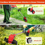 Cordless Weed Wacker, 2x2.5Ah Battery Powered Grass Trimmer, Electric Weed Eater with Wheels, 3-in-1 Electric Lawn Edger with 3 Types Blades Brush Cutter for Garden, Yard