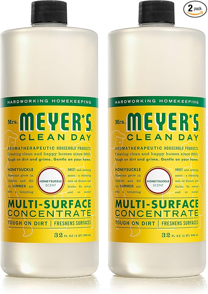 MRS. MEYER'S CLEAN DAY Multi-Surface Cleaner Concentrate, Use to Clean Floors, Tile, Counters, Honeysuckle, 32 Fl. Oz - Pack of 2
