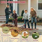 Garden Rake for Leaves: 70 Inch Adjustable Long Handle 18 Metal Tines with 8-17" Expandable Head Heavy Duty Metal Rake for Lawns Leaves Yard Grass Camping Debris