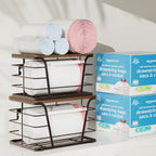 Extra Large 2 Pack Stackable Storage Pantry Organizers and Storage, Wall Mount Trash Bag Holder with Bamboo Top and Garbage Bag Dispenser, Brown