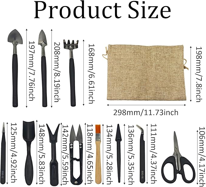 13Pcs Succulent Tools Set Mini Garden Tools Kit for Indoor Bonsai Cactus Care with Pruning Shears Scissors Transplanting Tools for Houseplant