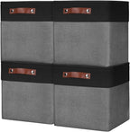 Collapsible Fabric Storage Cubes 11x11 Cube Storage Bins, 4 Pack Closet Baskets Box with Handles for Organizing, Shelf, Toys, Clothes, Home, Office, Nursery (Grey&Black)