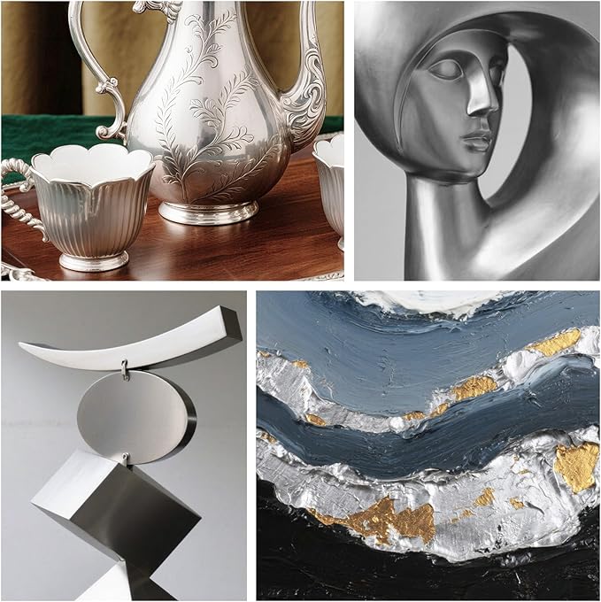 Liquid Silver Leaf Paint High Gloss Multi Surface Rich Silver Paint for Metal, Wood, Plastic, Canvas, Appliance, Furniture Scratch Repair & Art Handcrafts 30ml/1.5oz Fast Drying Acrylic Metallic Finish