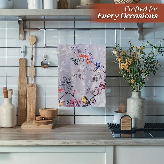 Maison d' Hermine Kitchen Towels Set of 3 100% Cotton 27.50" x 20" Reusable Cloth Tea Dish Towels Absorbent with Hanging Loop for Kitchen, Home, Dining, Cocktail Parties (Equinoxe - Grey)