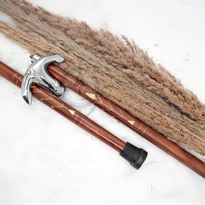 Deluxe Walking Sticks | Rosewood Crafted Cane with Solid Brass Chrome Decorative Bars | Nagina International