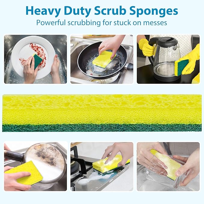 24 Pack Heavy Duty Scrub Sponges,Multi-Purpose Kitchen Sponge, Efficiently Clean The Surface Stains,Used for Clean Kitchen Pots,Bowls,Bathrooms,Tiles,Wall Good Helper for Home Cleaning