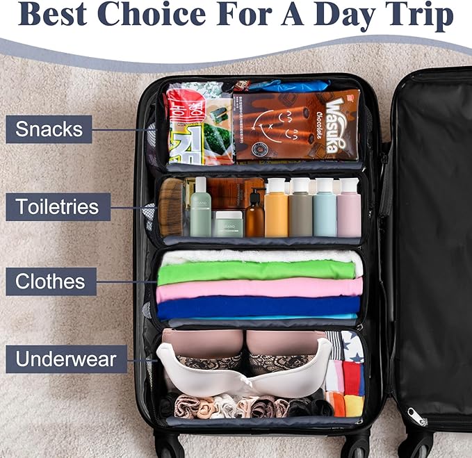 Suitcase Organizer, Carry on Closet Luggage Organizers Accessories for Travel, Foldable and Hangable Portable Hanging Travel Shelves with a Shoulder Strap to Use As a Travel Backpack Small, Gray