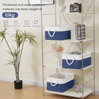 Large Storage Baskets- 15.7x11.8x8.26 inch Storage Bins for Shelves and Closet Organizing, Foldable Fabric Bin for Home Organization Clothes and Laundry (3-Pack, White&Blue)
